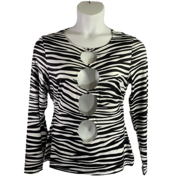 FTF Fashion To Figure Zebra Print Long Sleeve Sexy Peek A Boo Top SKU0431 - Picture 1 of 8